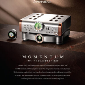 Studio product photography of the Momentum C4 Preamplifier from Dan D’Agostino, showcasing its sleek design and innovative features.